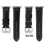 Genuine Leather Apple Watch Strap 42mm iWatch Band Black Stainless Steel Buckle