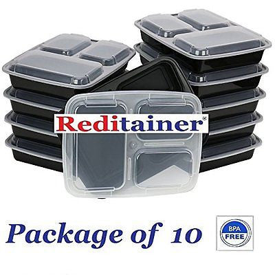 Food Container 10 Pack 3 Dividedr Reusable Microwave Safe Lid Plate Lunch Box