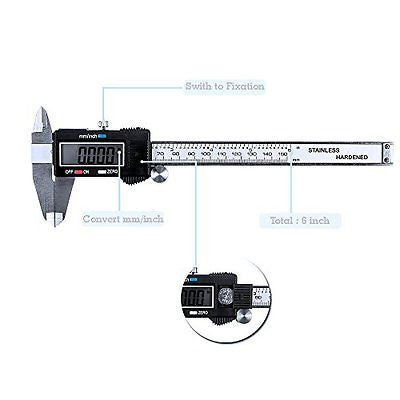 Digiwise Vernier Metric Digital Caliper with LCD,0-6 inch/150mm Steel Electronic