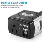 75W Power Inverter DC 12V to 110V AC Car Inverter with 3.1A 2 USB Ports