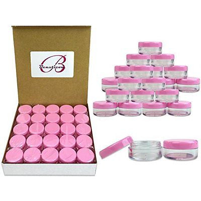 Pink 50 Pieces Clear Plastic Cosmetic Sample Empty Container Jars Pot Small New