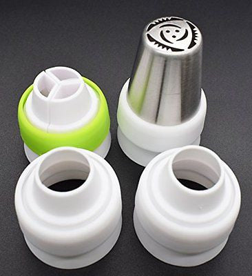 4 Pc Large Russian Piping Tip Icing Nozzle Coupler Set Kit For Cake Decorating