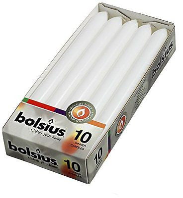 Bolsius Pack of 10 White Dinner Table Candles 10 Inch