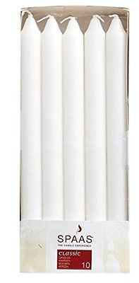 10 Classic White Dinner / Table Candles - 24cm - 8 Hour Burn - Non Drip by Spaas