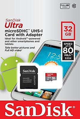Micro SD Card Best SanDisk Ultra 32 GB with Adapter Gray/Red Mini Memory Cards