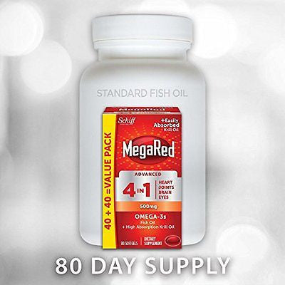 MegaRed Advanced 4in1 Concentrated Omega-3 Fish Krill Oil Supplement, 500mg 80 S