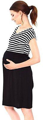 Simplicity Women's Maternity Summer Baby Shower Dress Short Sleeves, Black/White