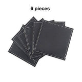 PINMEI Black Leather Drink Coasters with Holder Set of 6, Square, 10x10CM3.94in
