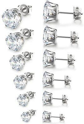 Besteel Womens Stainless Steel Stud Earrings Set Hypoallergenic Pierced Cubic 6