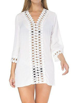 Tandisk Summer Womens Beach Wear Cover up Swimwear Beachwear Bikini White M
