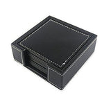 PINMEI Black Leather Drink Coasters with Holder Set of 6, Square, 10x10CM3.94in