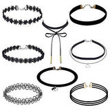 Outus 8 Pieces Choker Necklace Set Stretch Velvet Classic Gothic Tattoo Lace