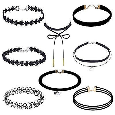 Outus 8 Pieces Choker Necklace Set Stretch Velvet Classic Gothic Tattoo Lace