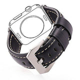 Genuine Leather Apple Watch Strap 42mm iWatch Band Black Stainless Steel Buckle