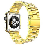 Apple Watch Band, HuanlongTM Solid Stainless Steel Metal Strap Band(H Gold 42mm)