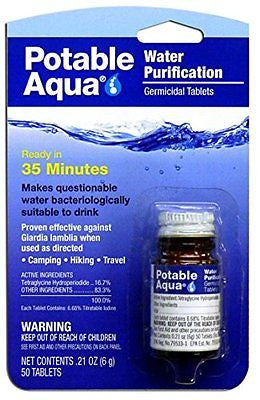 NEW Potable Aqua Water Treatment 50 Tablets Camping Hiking Purifier Travel SOS