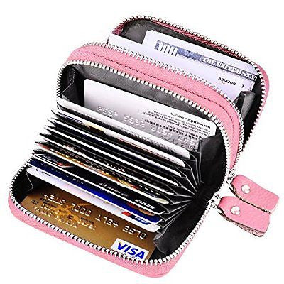 RFID Blocking Genuine Leather Cash Coin Credit Card Holder Wallet For Women Pink