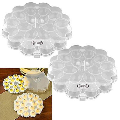 Set Of 2 Deviled Egg Trays Carrier Platters With Lids Travel Plates Containers