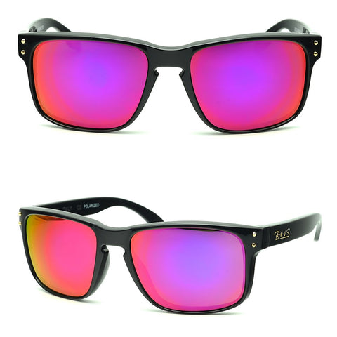 BNUS Italy made Classic Sunglasses Corning Real Glass Lens w. Polarized Option Frame: Black / Lens: Magenta Flash