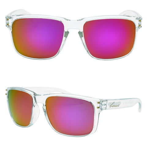 BNUS Italy made Classic Sunglasses Corning Real Glass Lens w. Polarized Option Frame: Transparent / Lens: Magenta Flash