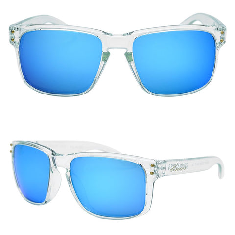 BNUS Italy made Classic Sunglasses Corning Real Glass Lens w. Polarized Option Frame: Transparent / Lens: Blue Flash