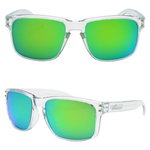 BNUS Italy made Classic Sunglasses Corning Real Glass Lens w. Polarized Option Frame: Transparent / Lens: Green Flash