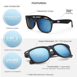 TRUE VISION Black Mens Polarized Wayfarer Sunglasses UV400 Unisex Colored Mirror Lenses Bondi Blue