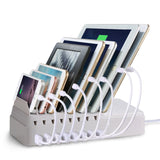FLECK CS008 8-Port Desktop Universal Charging Station Multi-Device DockOrganizerStand USB Charger Clever Design For Easy Cable Storage For iPhone iPad Smartphone PC Tablets etc (White) White