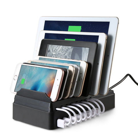 FLECK CS008 Multi-Device 8-Port USB Desktop Charging Station (Black) Black